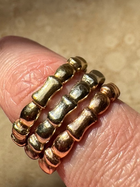 Jewelry - Three Real Gold-Tone Bamboo Stackable Ring Set - Women Jewelry
